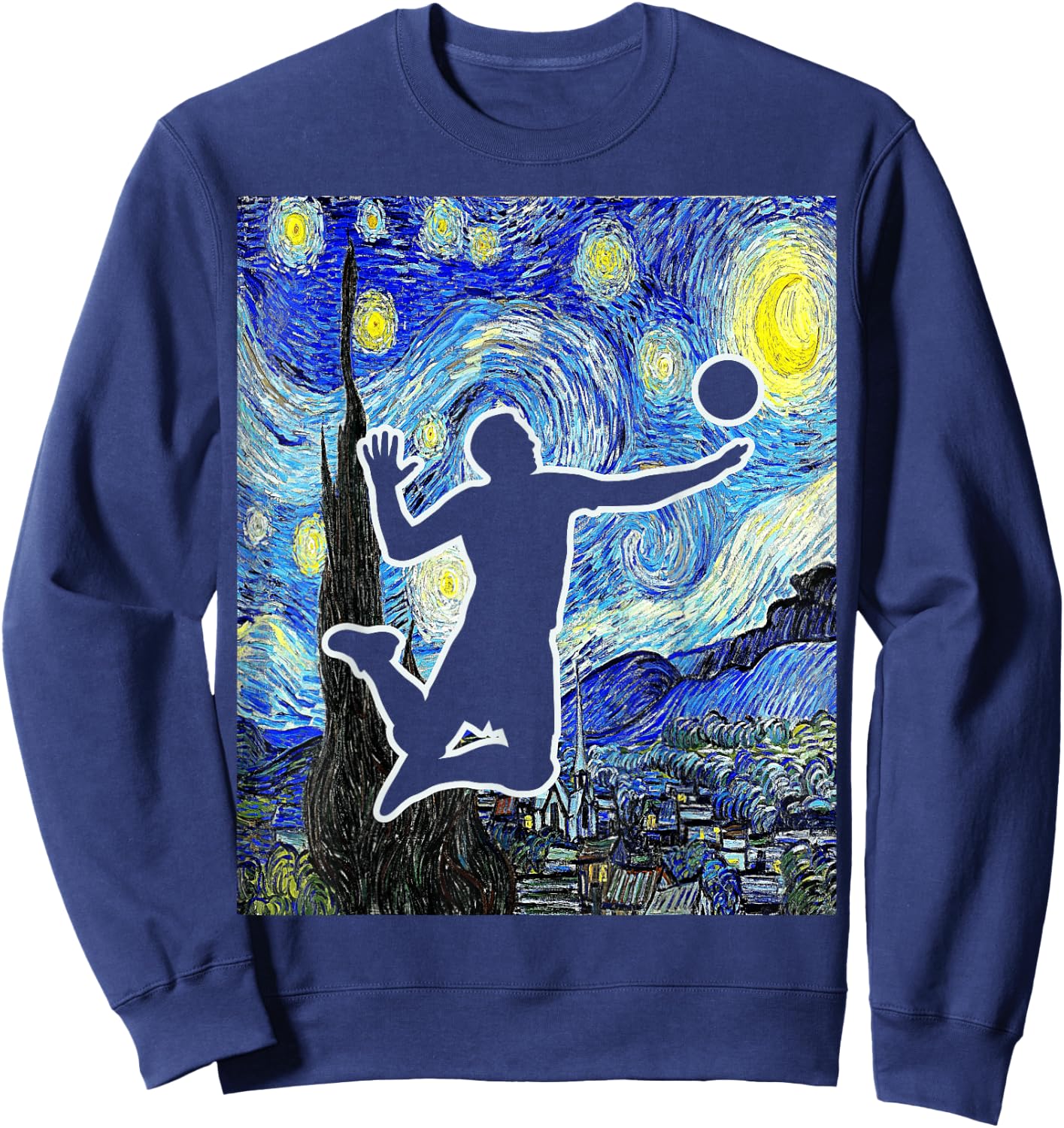 Volleyball Starry Night Volleyball Player Van Gogh Painting Sweatshirt - Sweatshirt | Navy