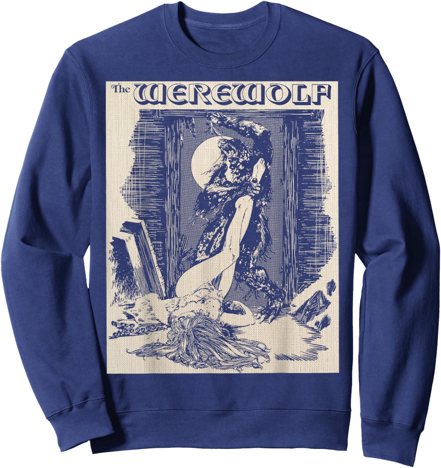 Man Wolf Werewolf Monster Horror Art Sexy Blonde Pin Up Girl Sweatshirt - Sweatshirt | Navy