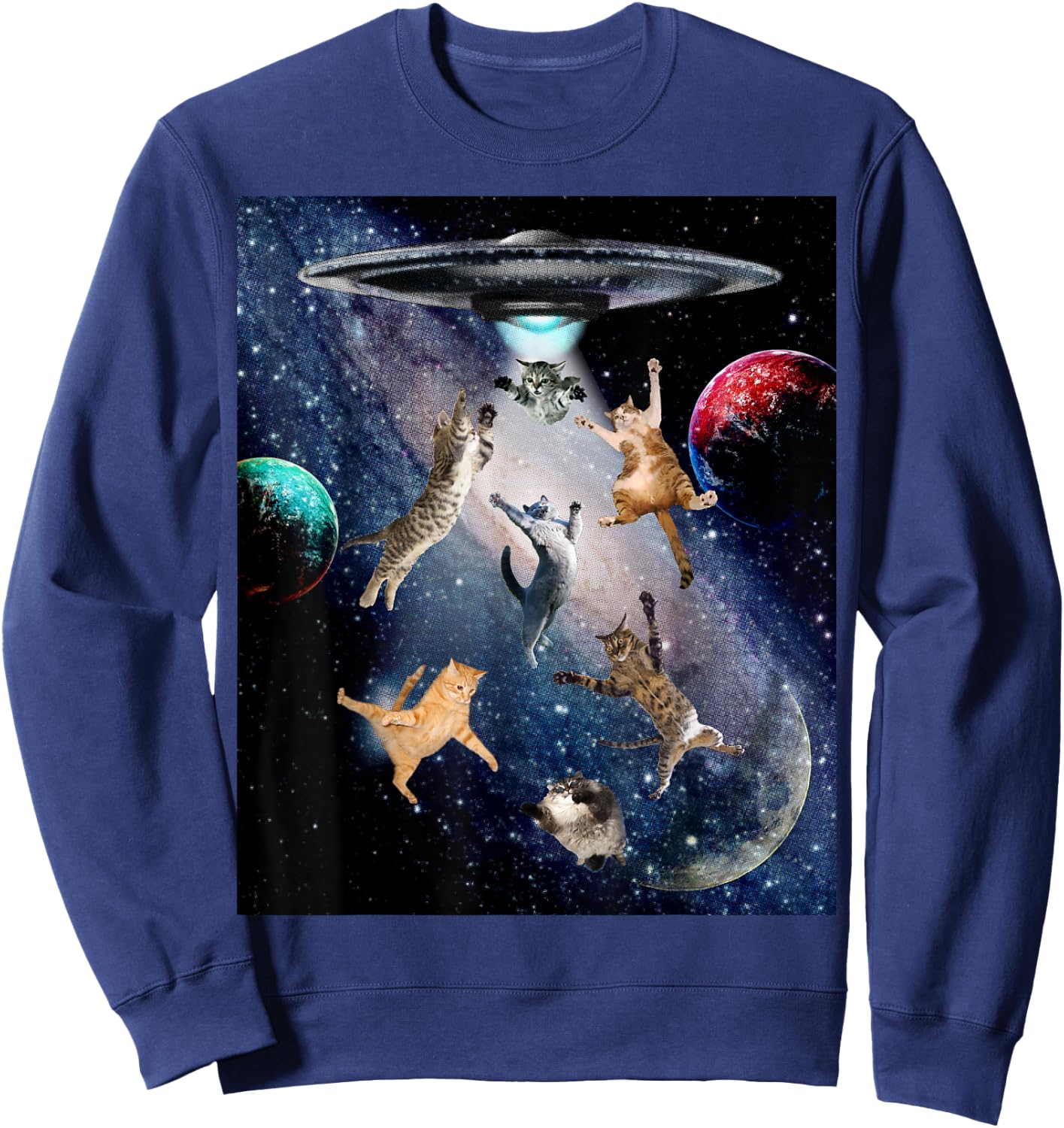 UFO Cats for Adults Galaxy Cats Cute Cat Lover Sweatshirt - Sweatshirt | Navy