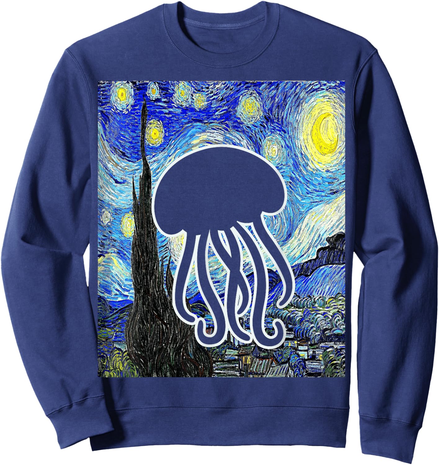Jellyfish Starry Night Van Gogh Oceanology Jellyfish Lover Sweatshirt - Sweatshirt | Navy