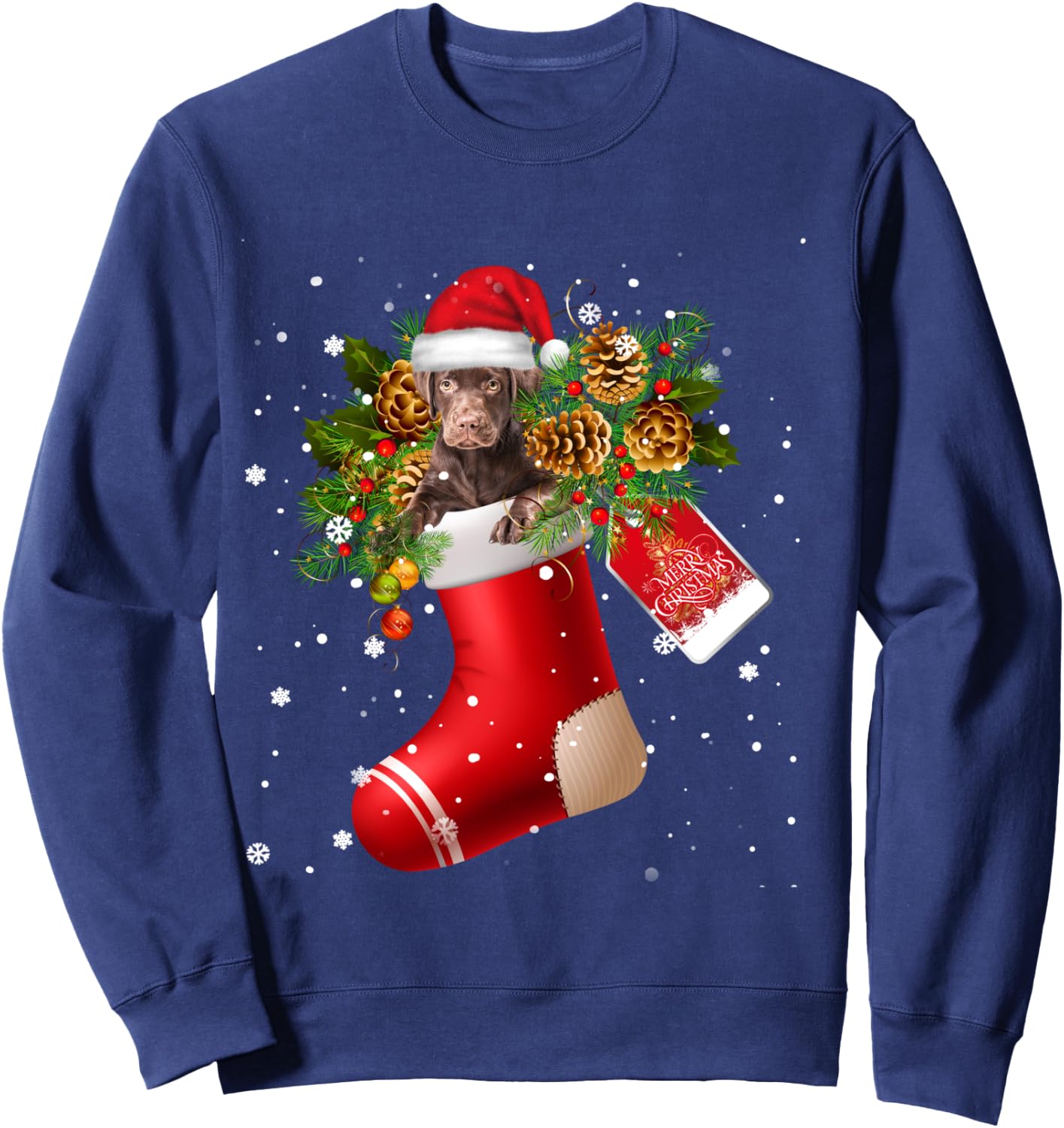 Santa Chocolate Labrador In Christmas Sock Pajama Sweatshirt - Sweatshirt | Navy