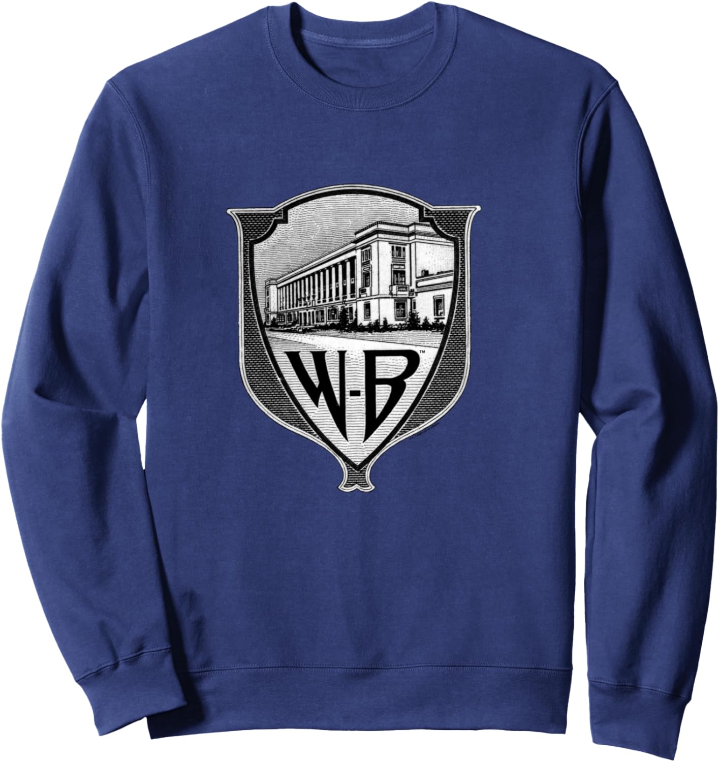 WB100 Vintage Warner Bros. Movie Studio Badge Logo Sweatshirt - Sweatshirt | Navy