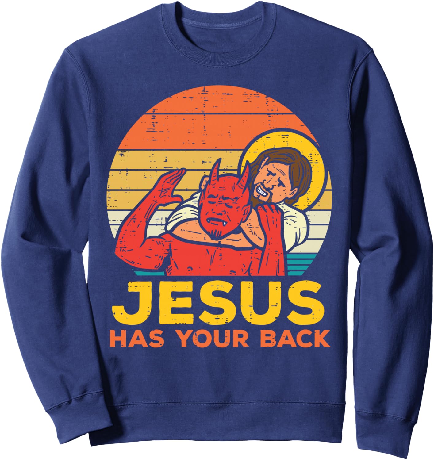 Jesus Has Your Back Jiu Jitsu Retro Christian Men Women Kids Sweatshirt - Sweatshirt | Navy