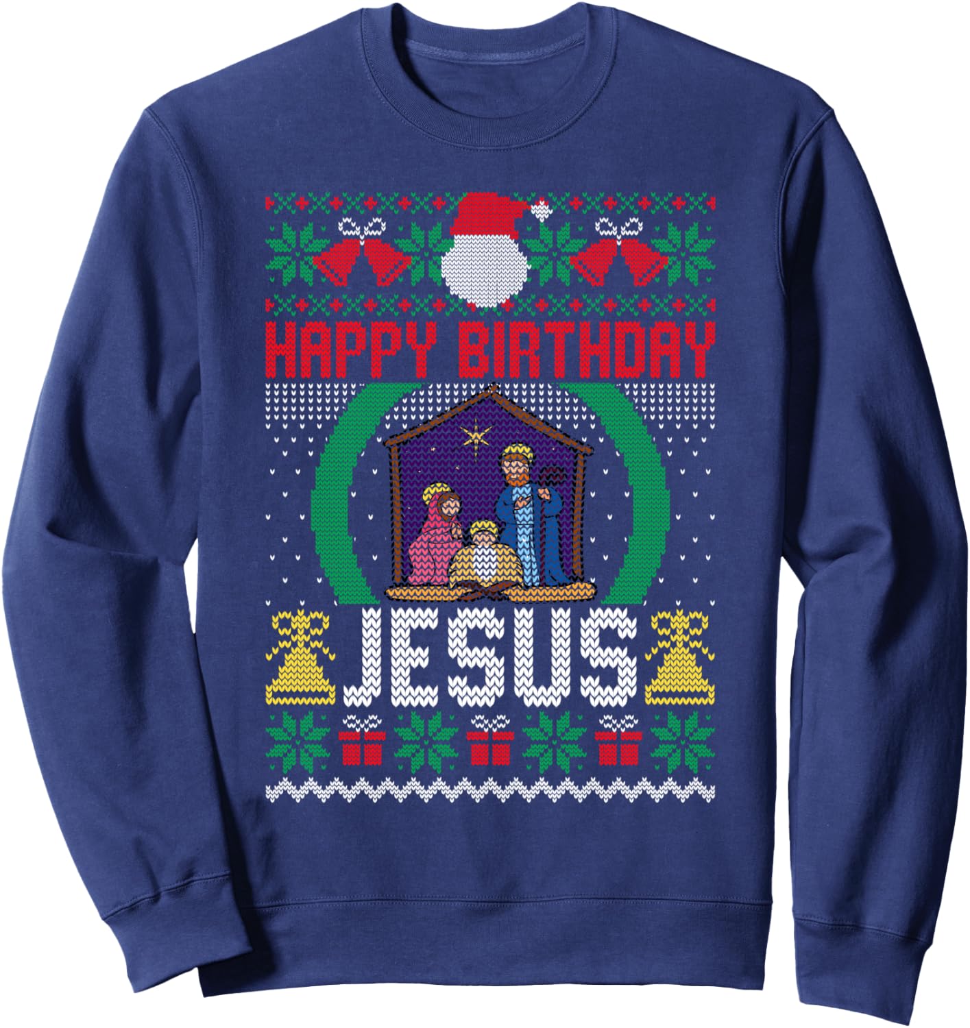 Funny Ugly Christmas Sweaters Happy Birthday Jesus Christian Sweatshirt - Sweatshirt | Navy