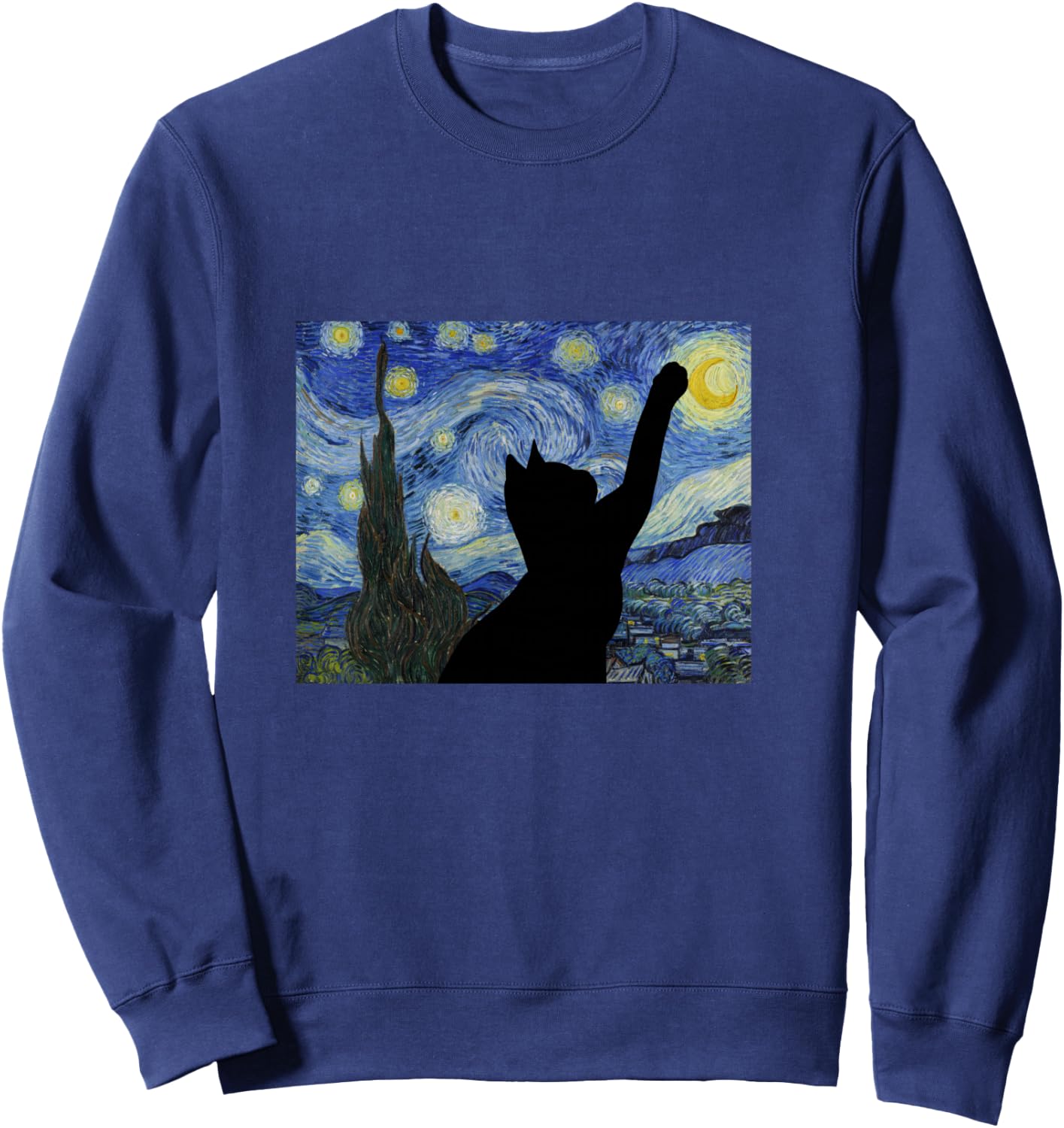 Starry Night Van Gogh Painting Funny Cat Lovers Gift Sweatshirt - Sweatshirt | Navy