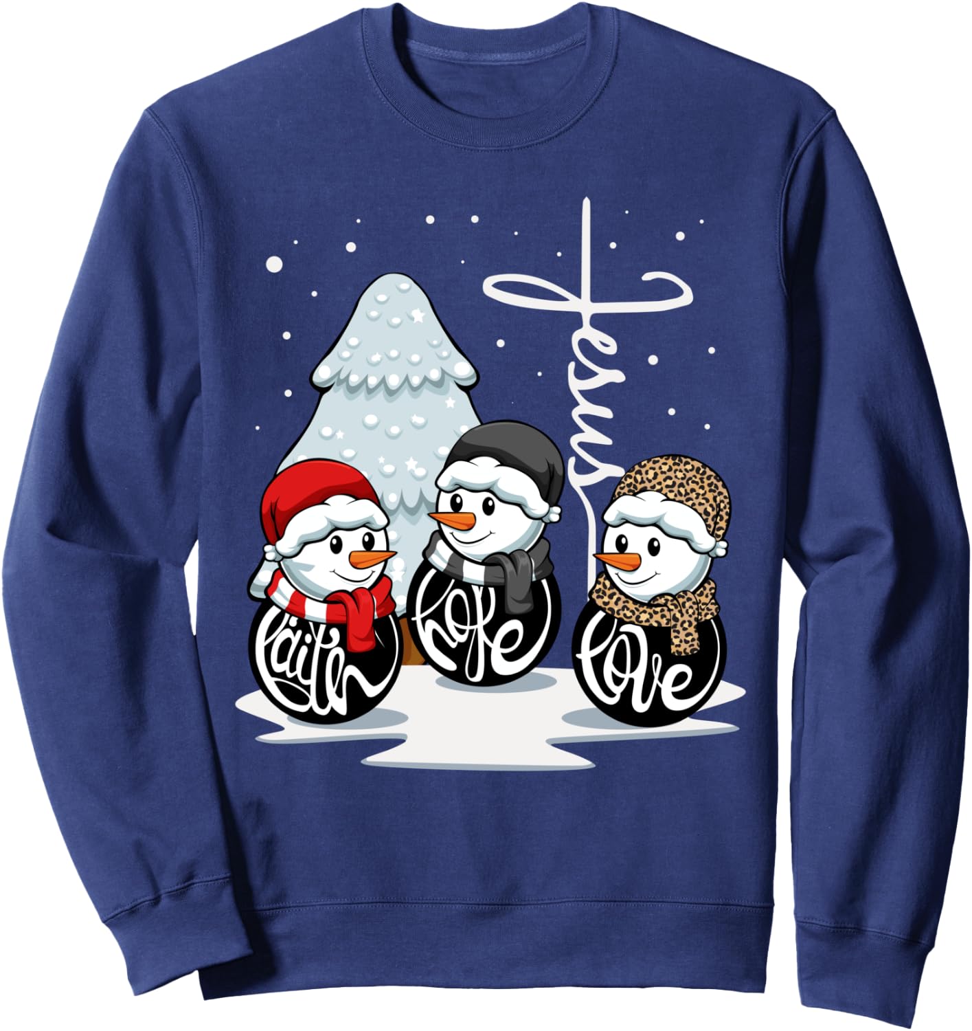 Faith Hope Love Jesus Christmas Pajama Snowman Christian Sweatshirt - Sweatshirt | Navy