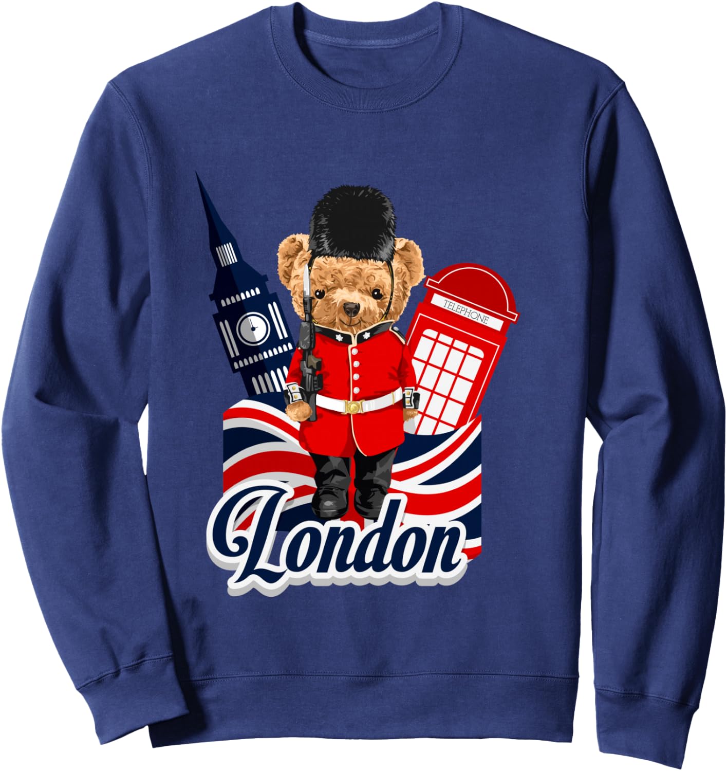 London Teddy Bear Queen Guard Illustration Graphic Anime Sweatshirt - Sweatshirt | Navy