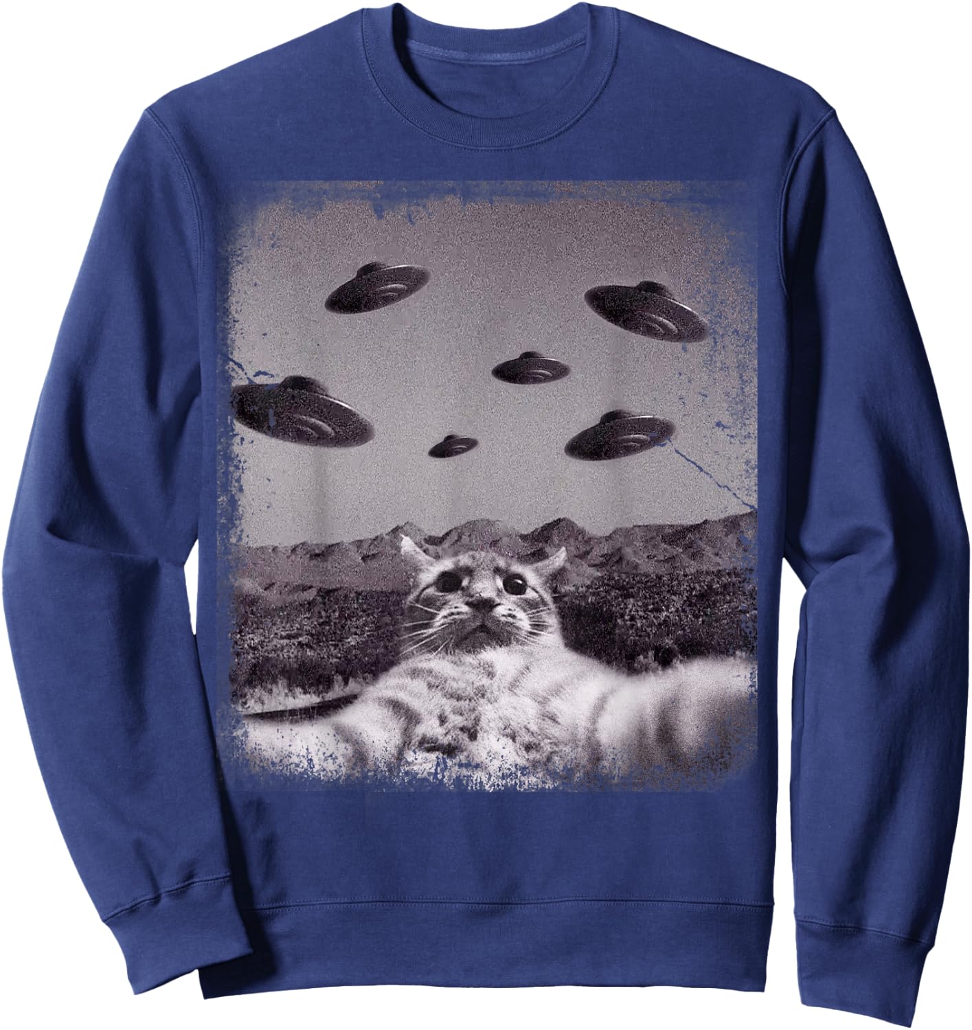 Alien UFO Cat Meme Women Kids Sweatshirt - Sweatshirt | Navy