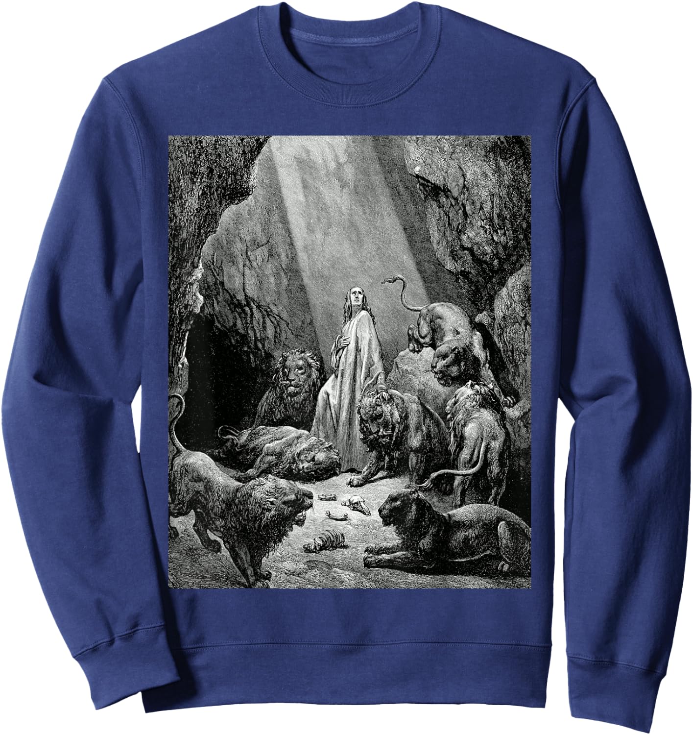 Daniel in the Lion's Den Gustave Dore Romanticism Bible Art Sweatshirt - Sweatshirt | Navy
