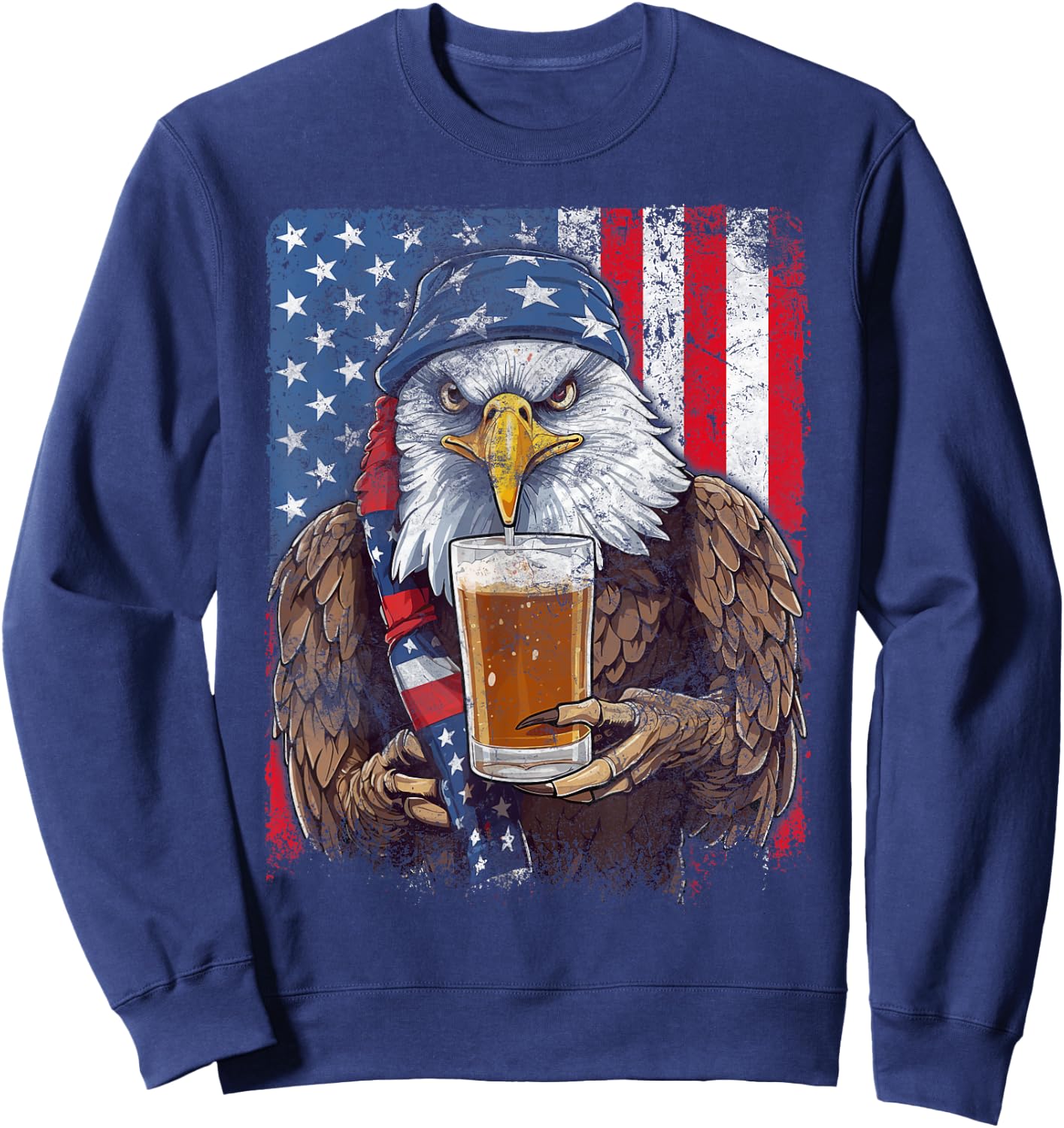 Eagle Beer Drinking USA Flag Patriotic Eagle 4th Of July Men Sweatshirt - Sweatshirt | Navy