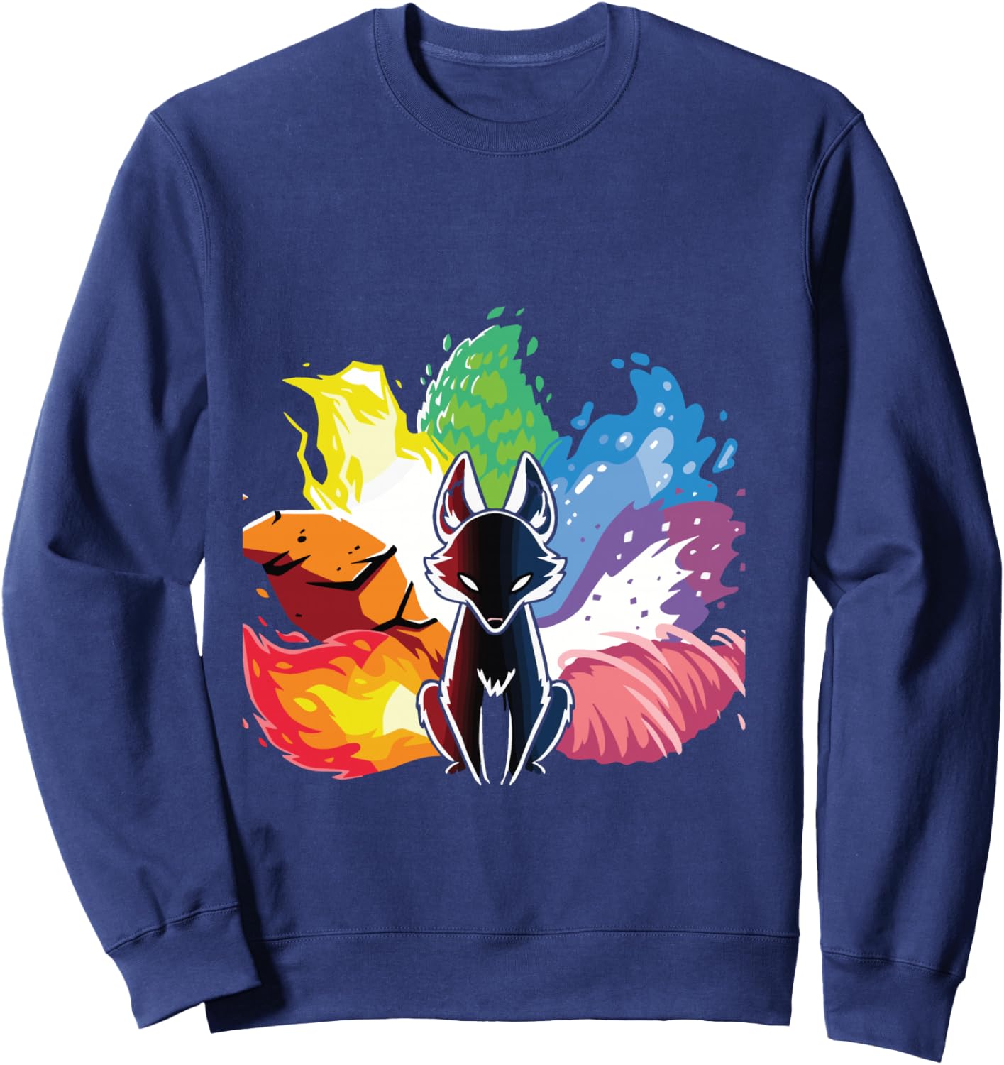 Kitsune Nine Tail Rainbow Fox Sweatshirt - Sweatshirt | Navy