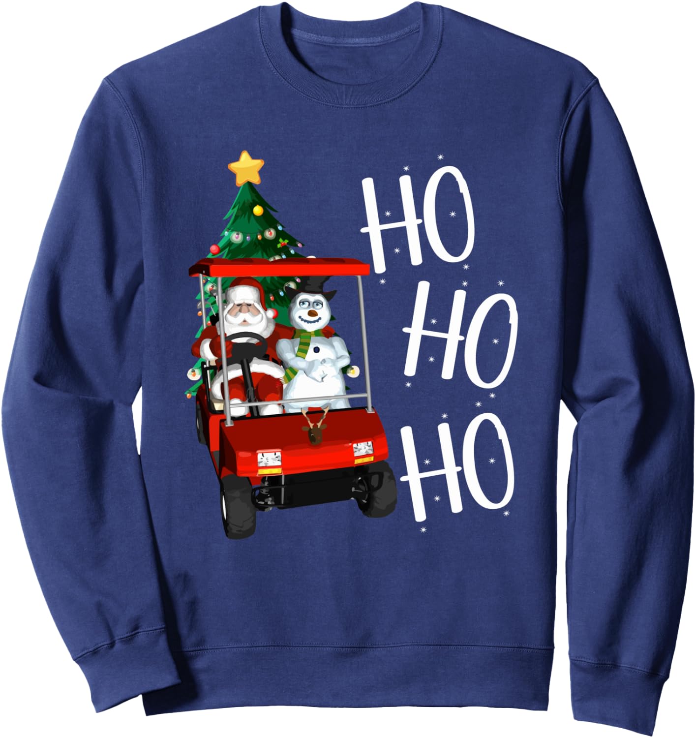 Ho Ho Funny Santa On Golf Cart With Christmas Tree Sweatshirt - Sweatshirt | Navy