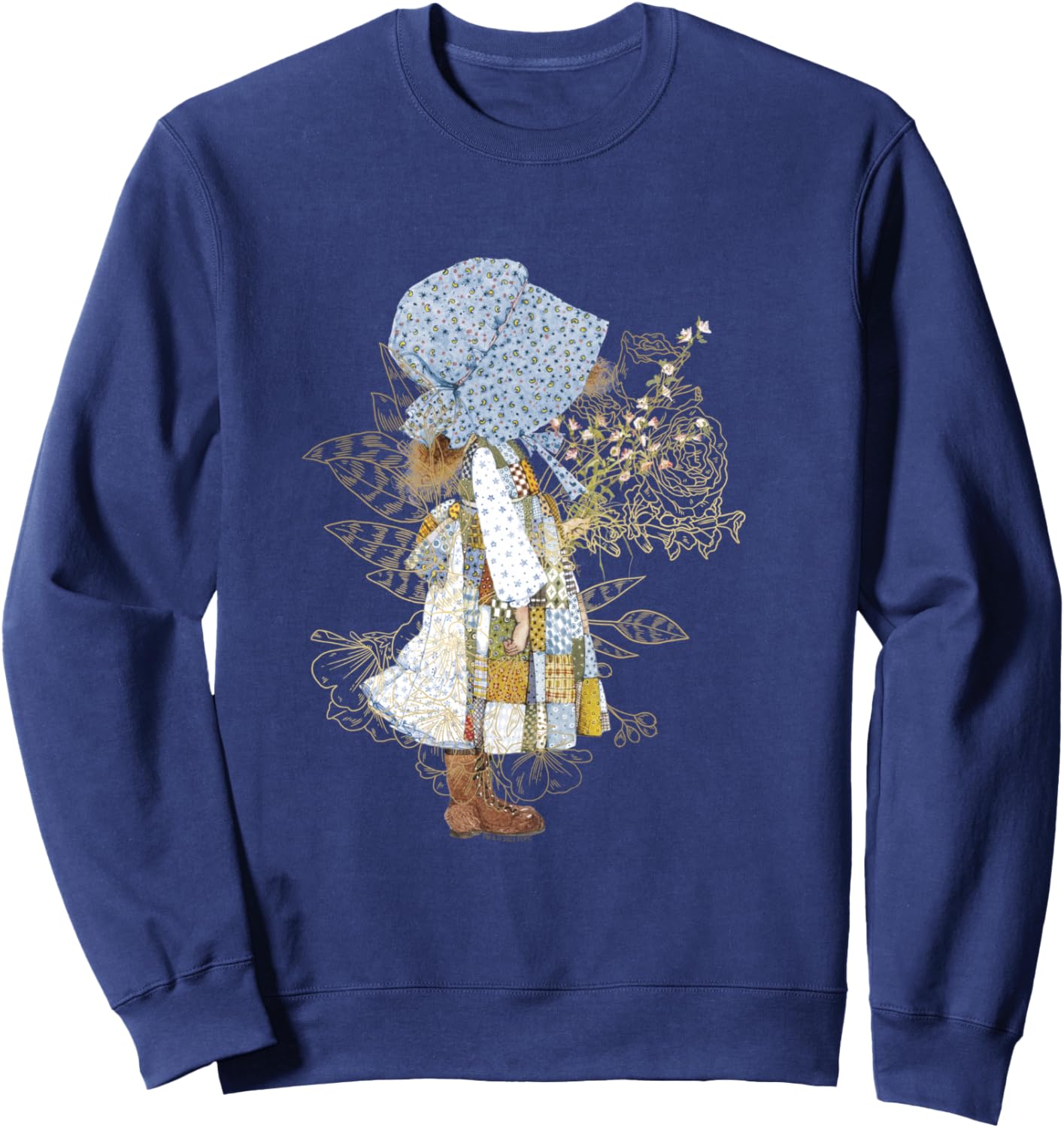 Holly Hobbie County Girl Holding Flowers Sweet Vintage Sweatshirt - Sweatshirt | Navy