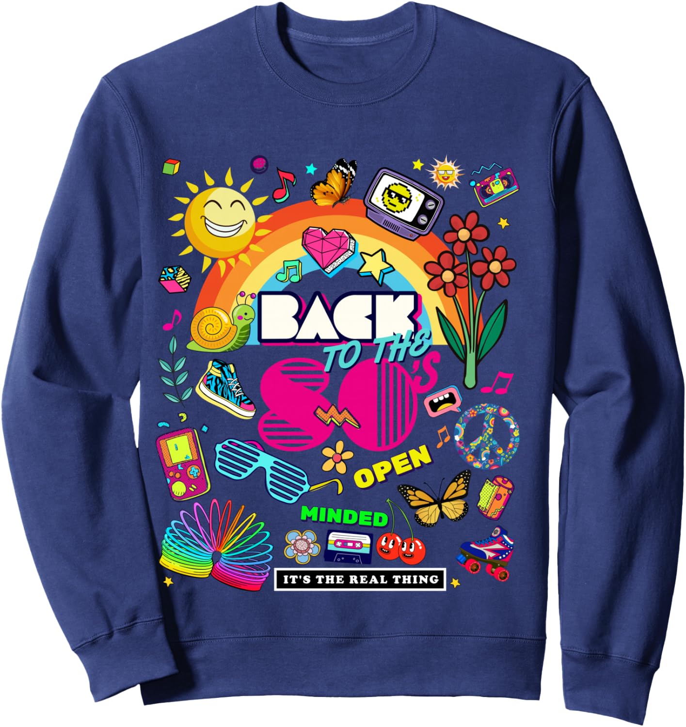 I Love 80's Retro Back To 80's Stuff Illustration Graphic Sweatshirt - Sweatshirt | Navy
