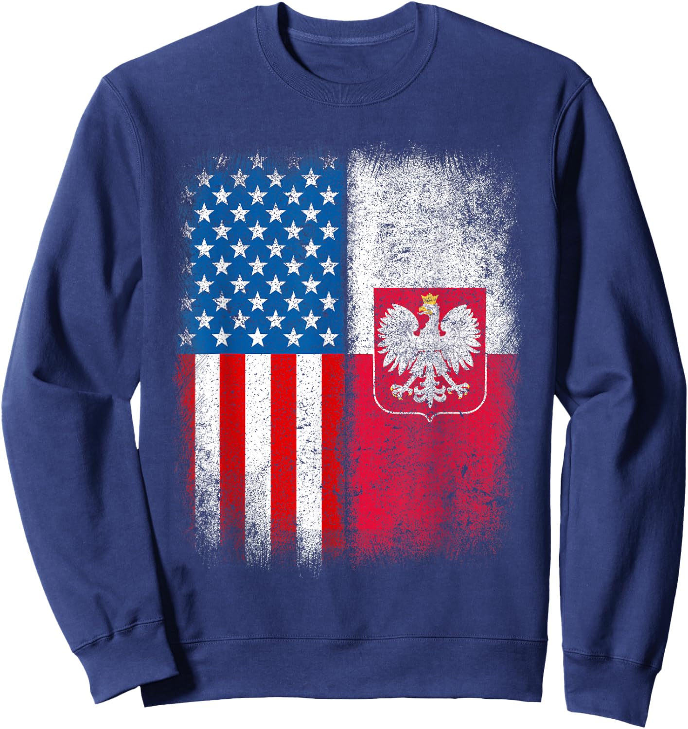 Polish American Flag Half Poland USA Us Polska Eagle Emblem Sweatshirt - Sweatshirt | Navy