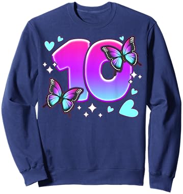 Birthday Girl 10 Years, Butterflies and Number 10 Sweatshirt - Sweatshirt | Navy