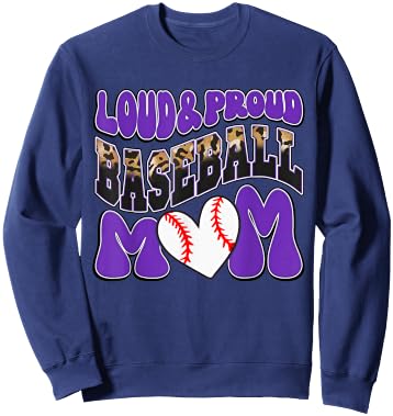 Loud Proud Baseball Mom Purple Team Leopard Baseball Mom Sweatshirt - Sweatshirt | Navy