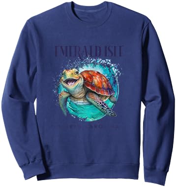 Emerald Isle North Carolina Watercolor Happy Sea Turtle Sweatshirt - Sweatshirt | Navy