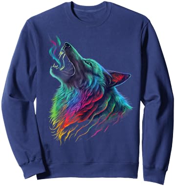 colorful wolf Howl head art Face for lover wolves wildlife Sweatshirt - Sweatshirt | Navy