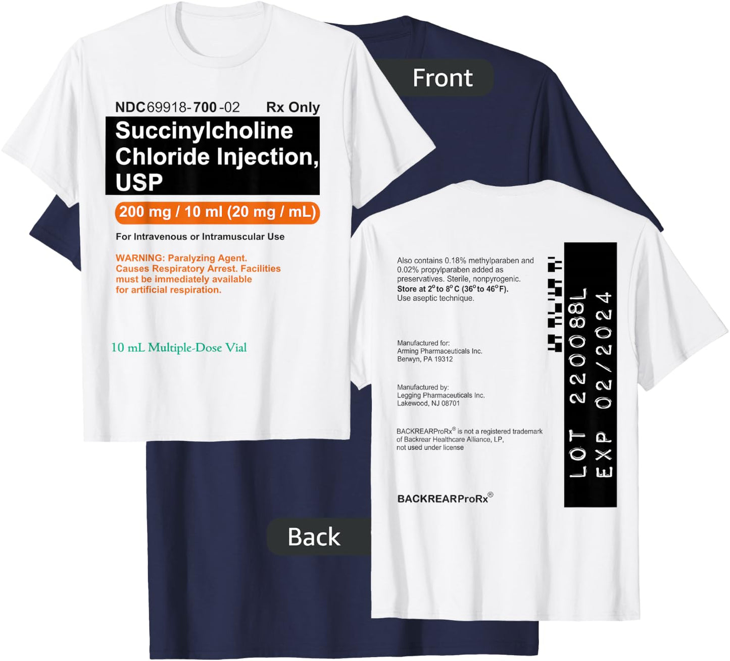 Succinylcholine Sux Anesthesia CRNA Medication Paralytic T-Shirt - T-Shirt | Navy