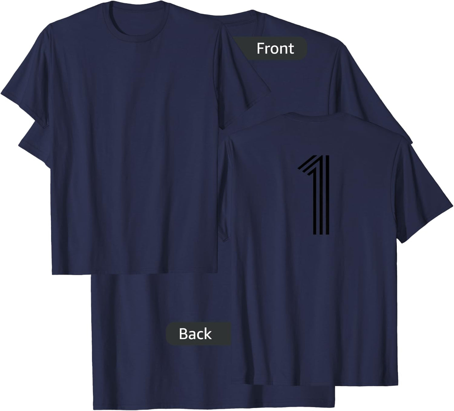 Number 1 Shirt Baseball Football Soccer Back Print Jersey T-Shirt - T-Shirt | Navy