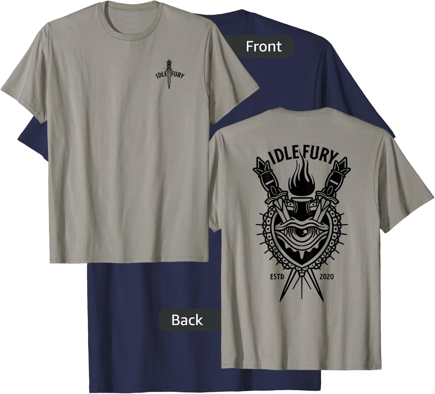 VIEW BACK PRINT Idle Fury Sacred Heart Swords Daggers Tattoo T-Shirt - T-Shirt | Navy