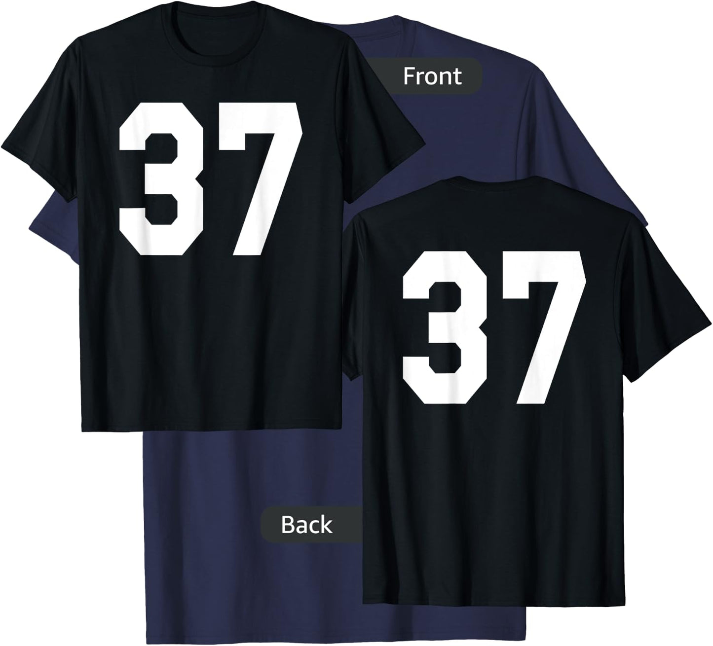 Number 37 Sports Jersey Front and Back Team Player T-Shirt - T-Shirt | Navy