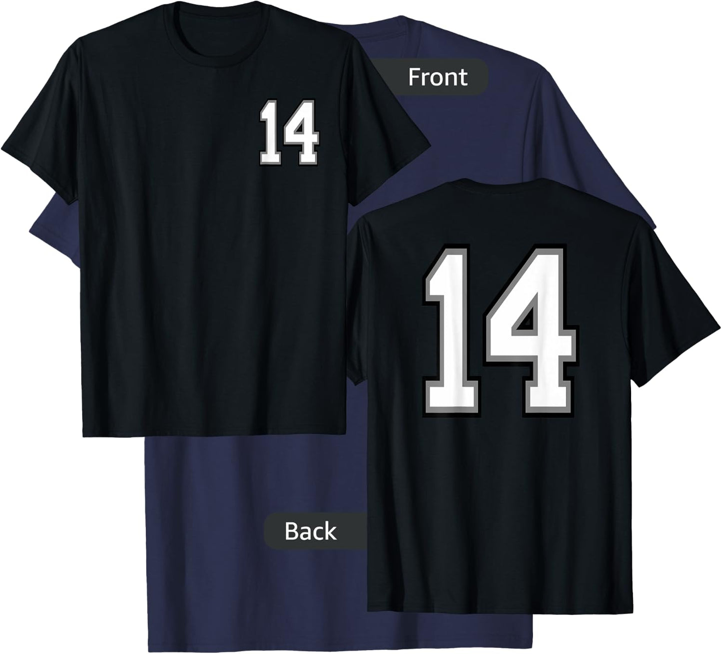 Number 14, 14 in Black, White and Gray T-Shirt - T-Shirt | Navy