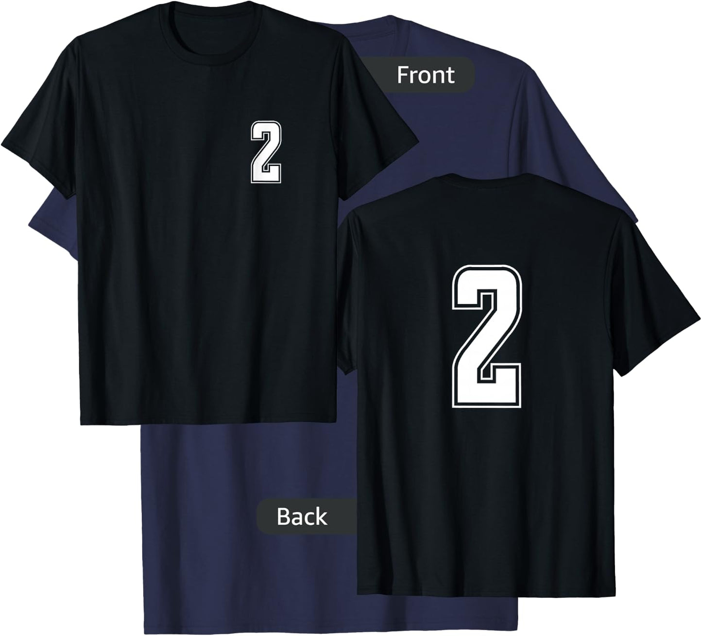 White Number 2 Team Junior Sports Numbered Uniform T-Shirt - T-Shirt | Navy