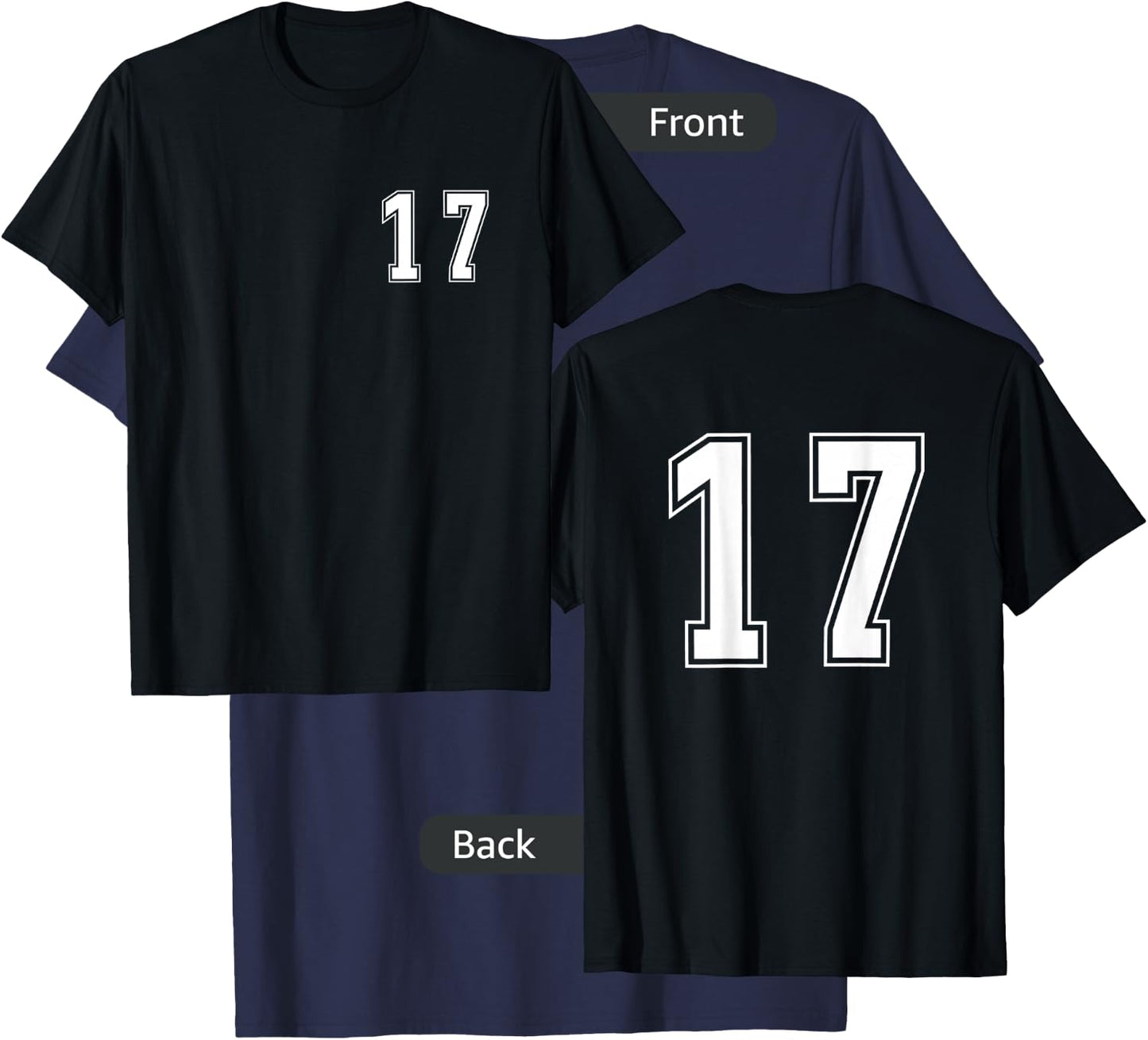 White Number 17 Team Junior Sports Numbered Uniform T-Shirt - T-Shirt | Navy