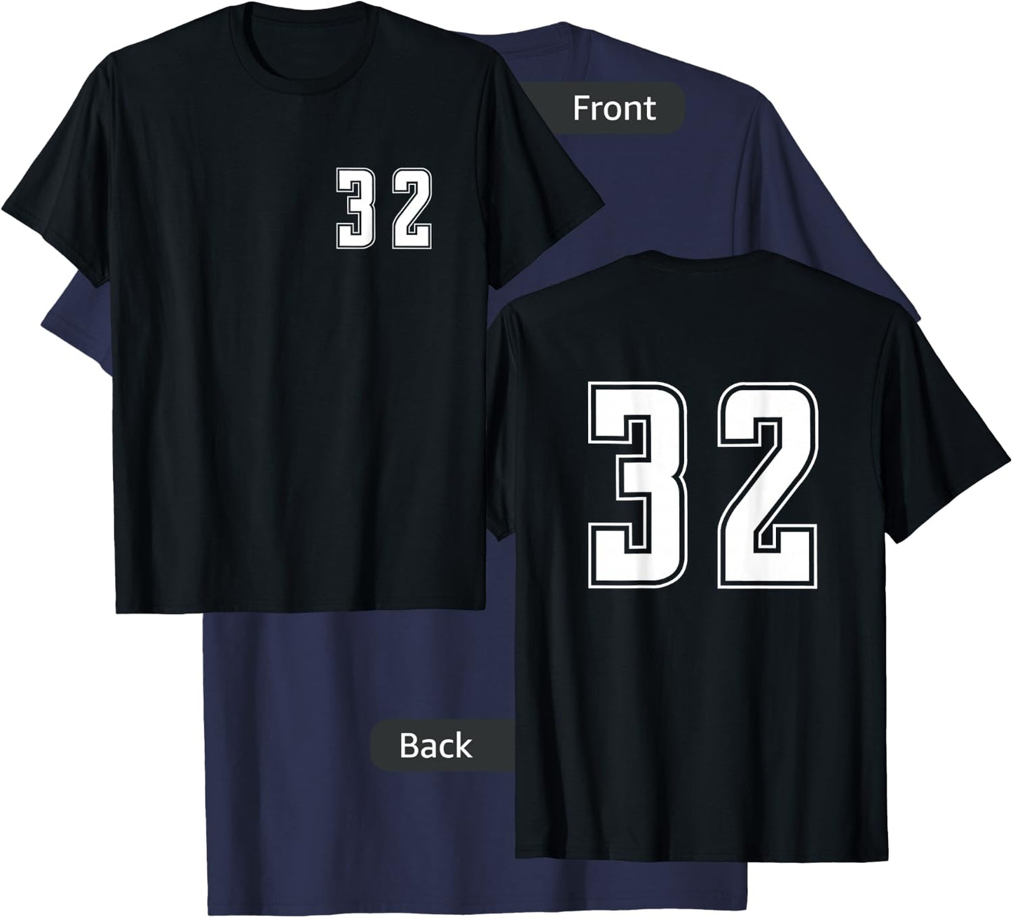 White Number 32 Team Junior Sports Numbered Uniform T-Shirt - T-Shirt | Navy