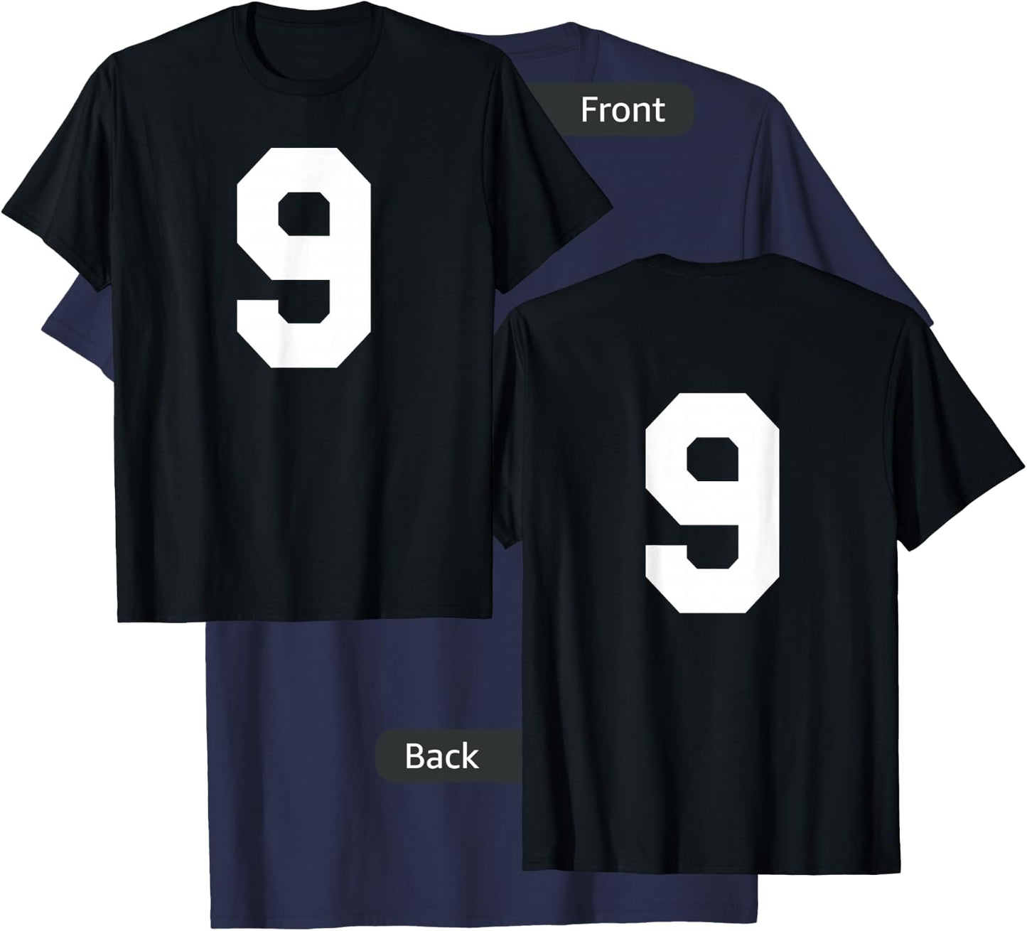 Number 9 Sports Jersey Front and Back Team Player T-Shirt - T-Shirt | Navy