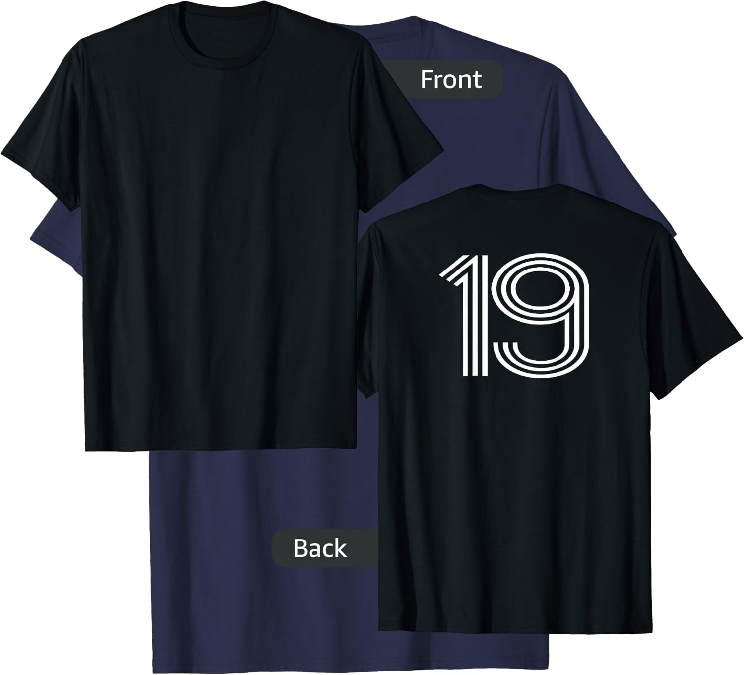 Number 19 Shirt Baseball Football Soccer Back Print Jersey T-Shirt - T-Shirt | Navy
