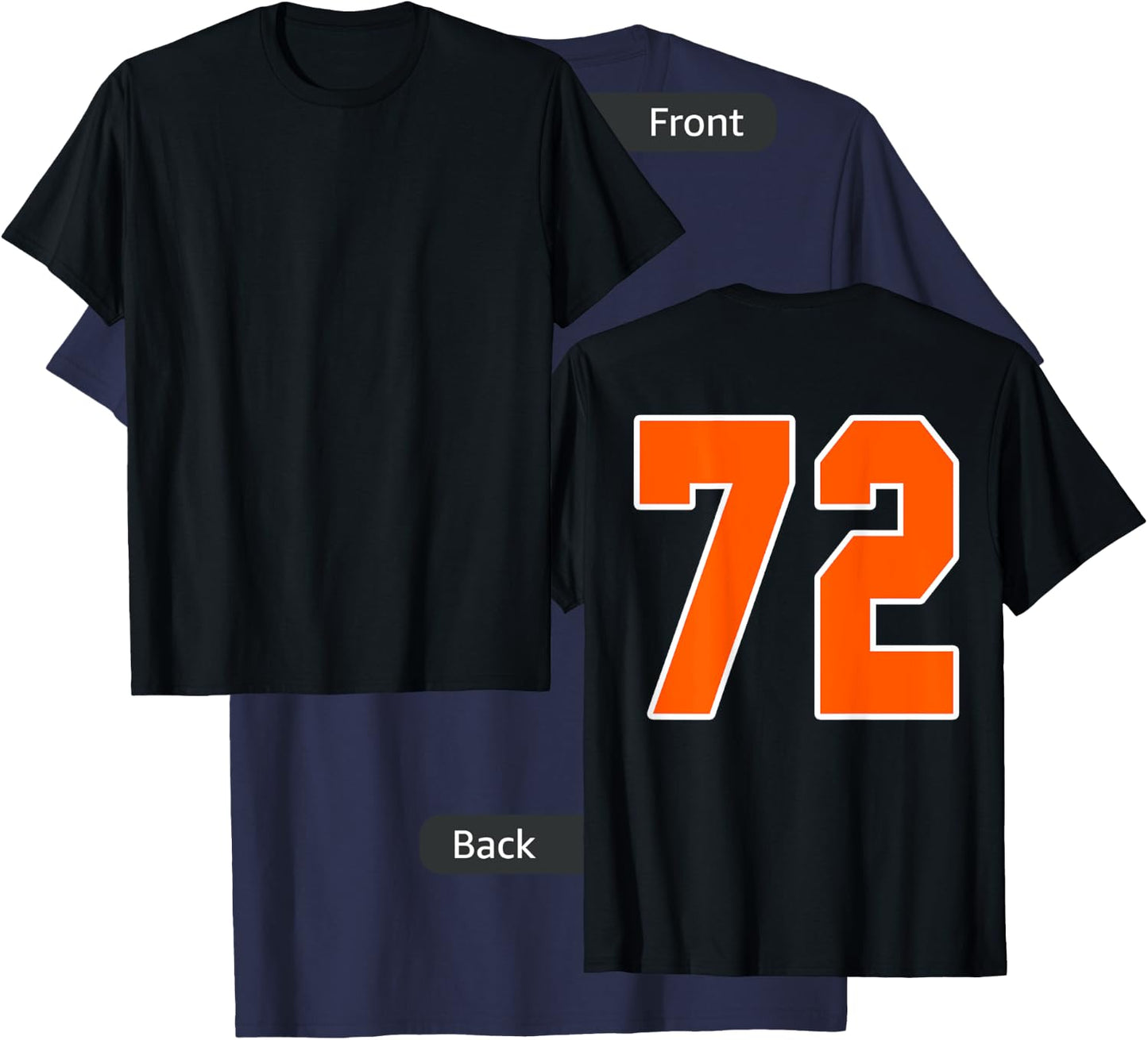 Back Print Orange Sports Block Number 72 For Sports Team T-Shirt - T-Shirt | Navy