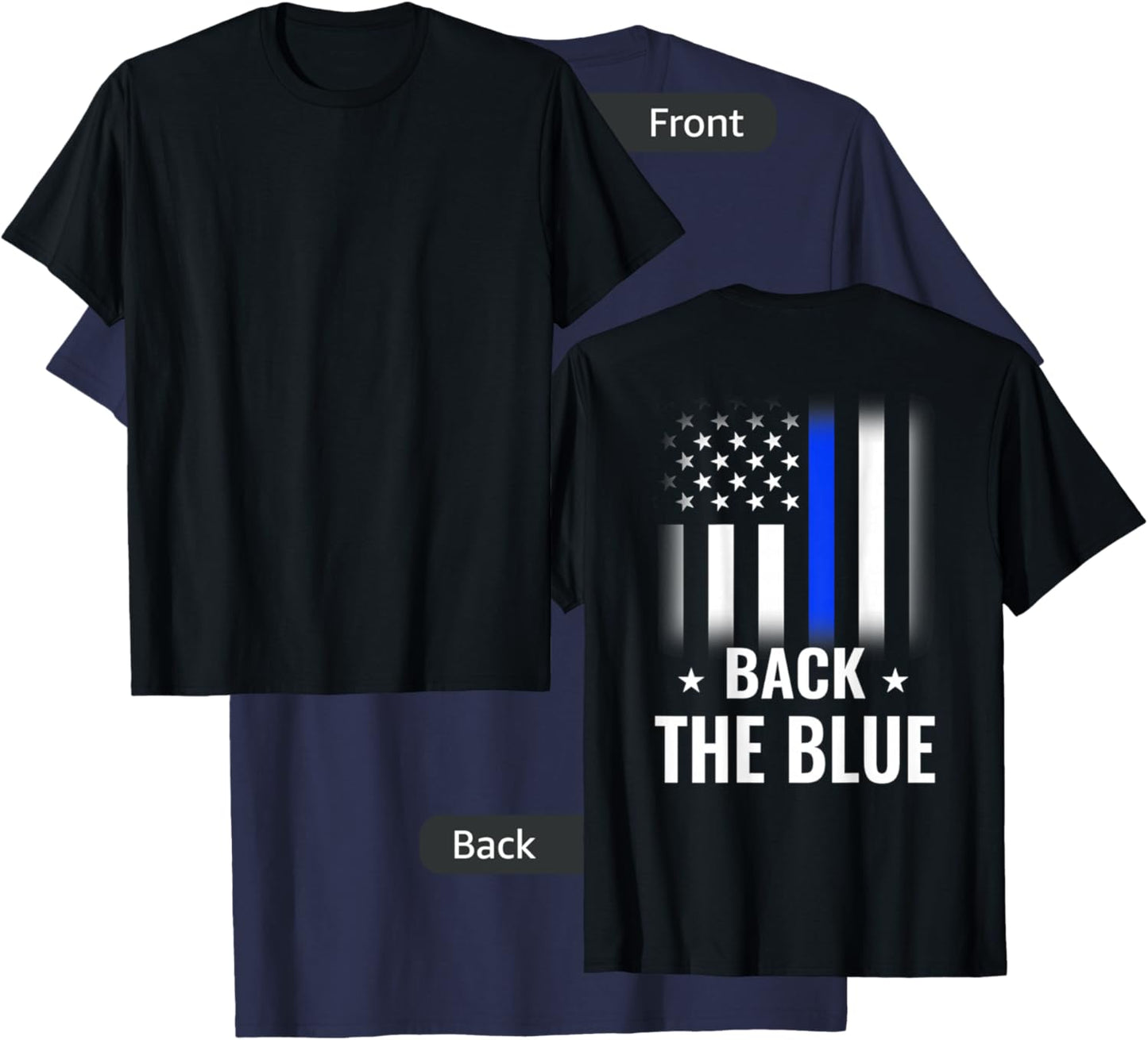 Back The Blue - Printed On Back - Police Flag T-Shirt - T-Shirt | Navy