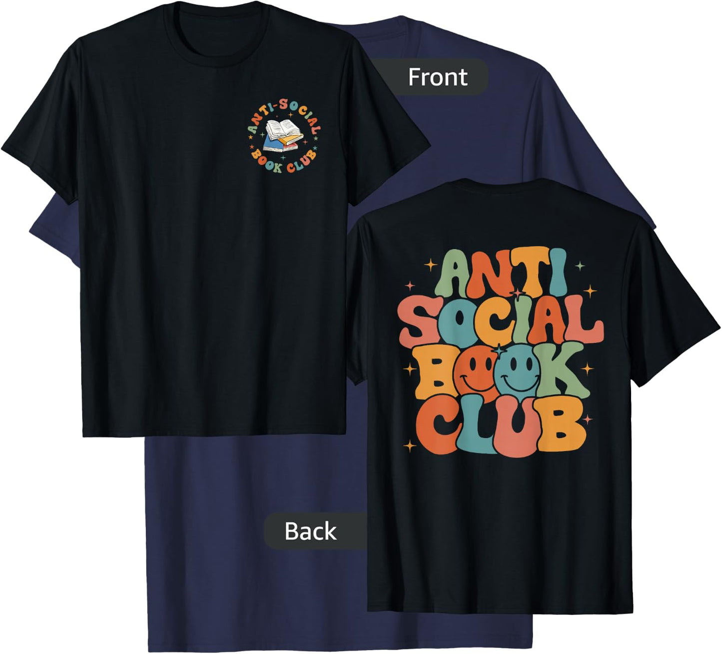 Anti-Social Book Club, Retro Introvert Reader (Front & Back) T-Shirt - T-Shirt | Navy