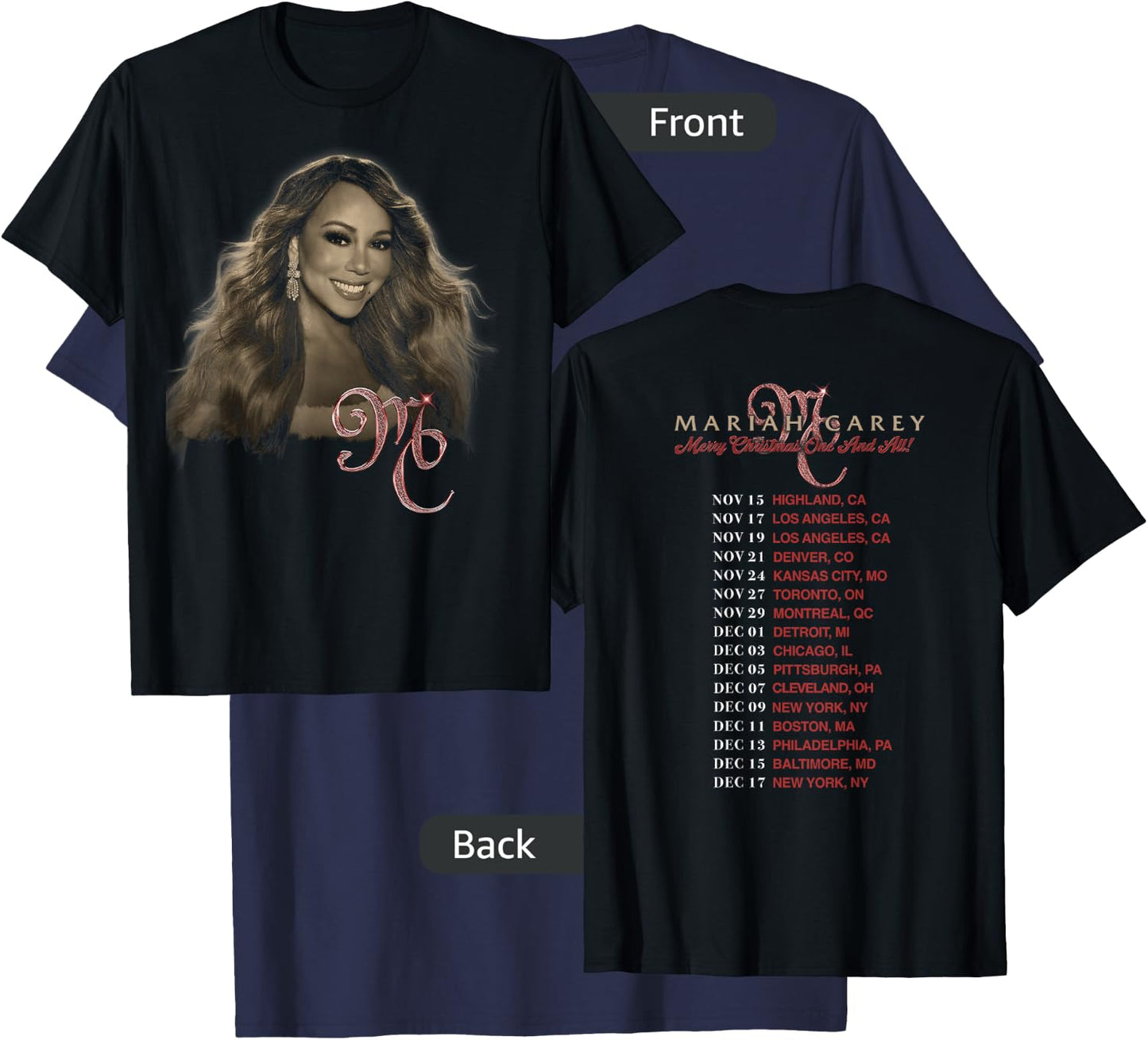 Mariah Carey Official Merry Christmas One & All Tour Photo T-Shirt - T-Shirt | Navy