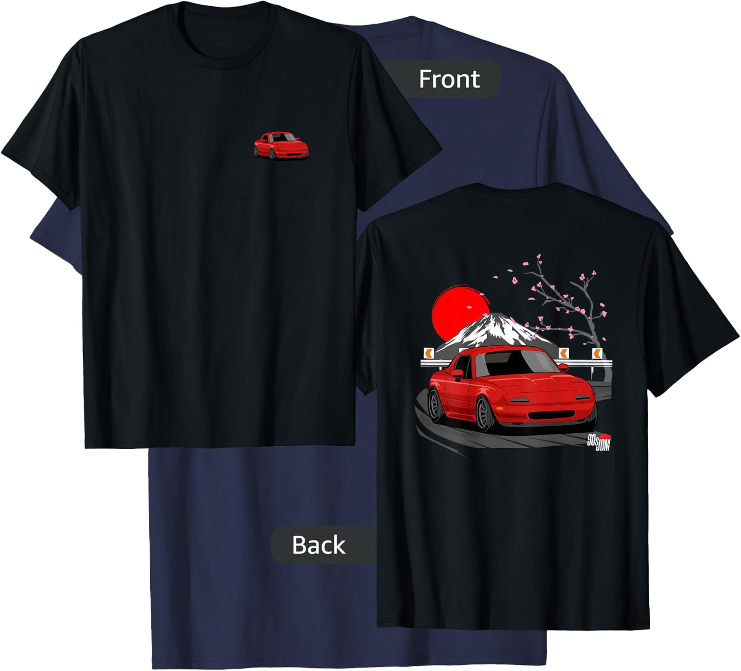 90s JDM MX Convertible Car 2-Side Graphic T-Shirt - T-Shirt | Navy
