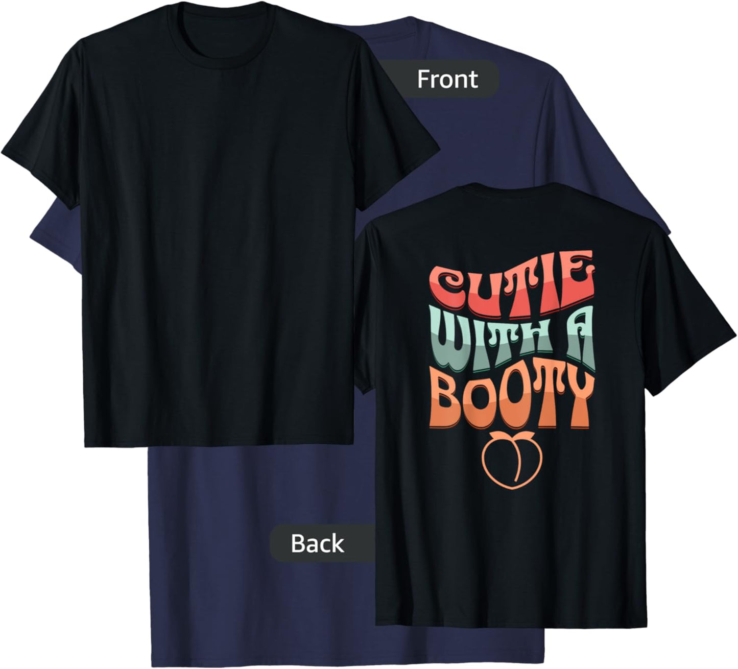 Cutie With A Booty, Gym Pump Cover, Oversized Workout, Peach T-Shirt - T-Shirt | Navy