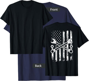 Vintage Wrench Mechanic Repairman USA American Flag T-Shirt - T-Shirt | Navy