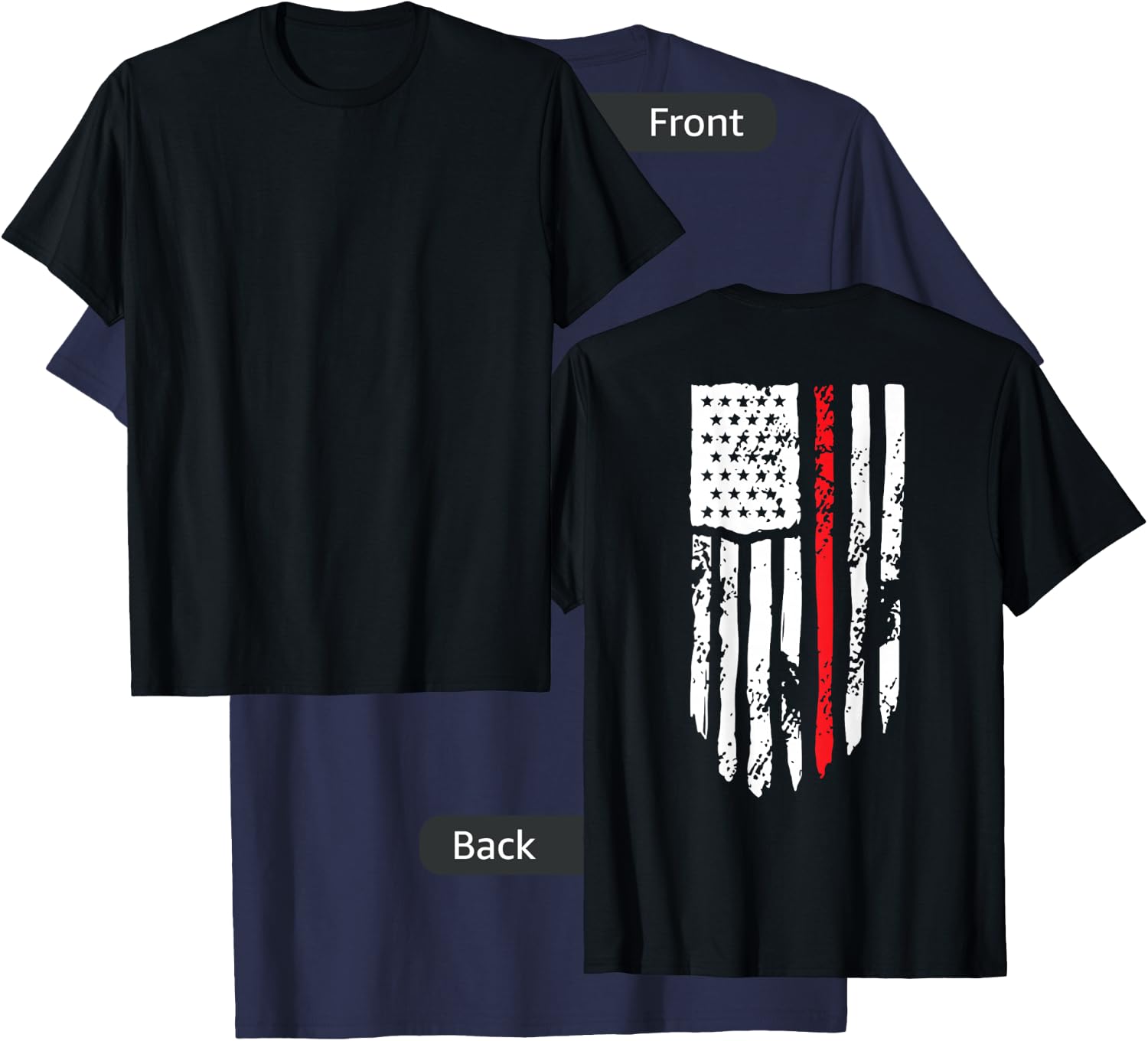 4th Of July Firefighter American Flag Thin Red Line On Back T-Shirt - T-Shirt | Navy