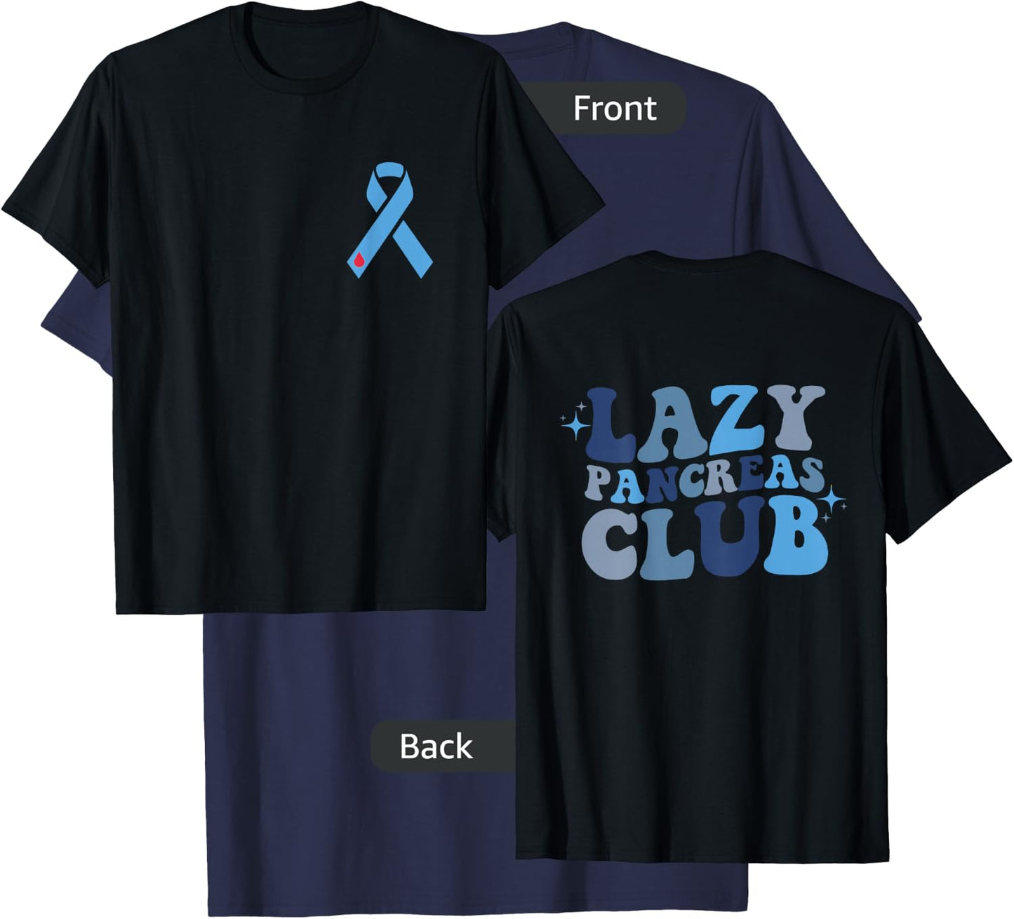Lazy Pancreas Club Retro Diabetes Awareness Day ON BACK T-Shirt - T-Shirt | Navy