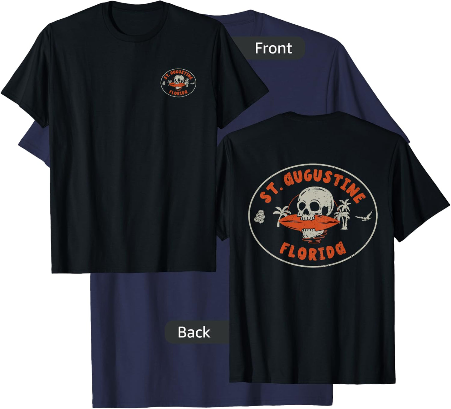 St. Augustine Florida FL Vintage Surf Beach Front & Back T-Shirt - T-Shirt | Navy