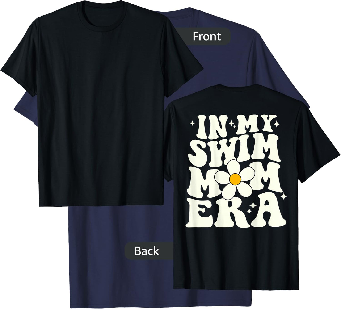 In My Swim Mom Era retro groovy swimming mom (ON BACK) T-Shirt - T-Shirt | Navy