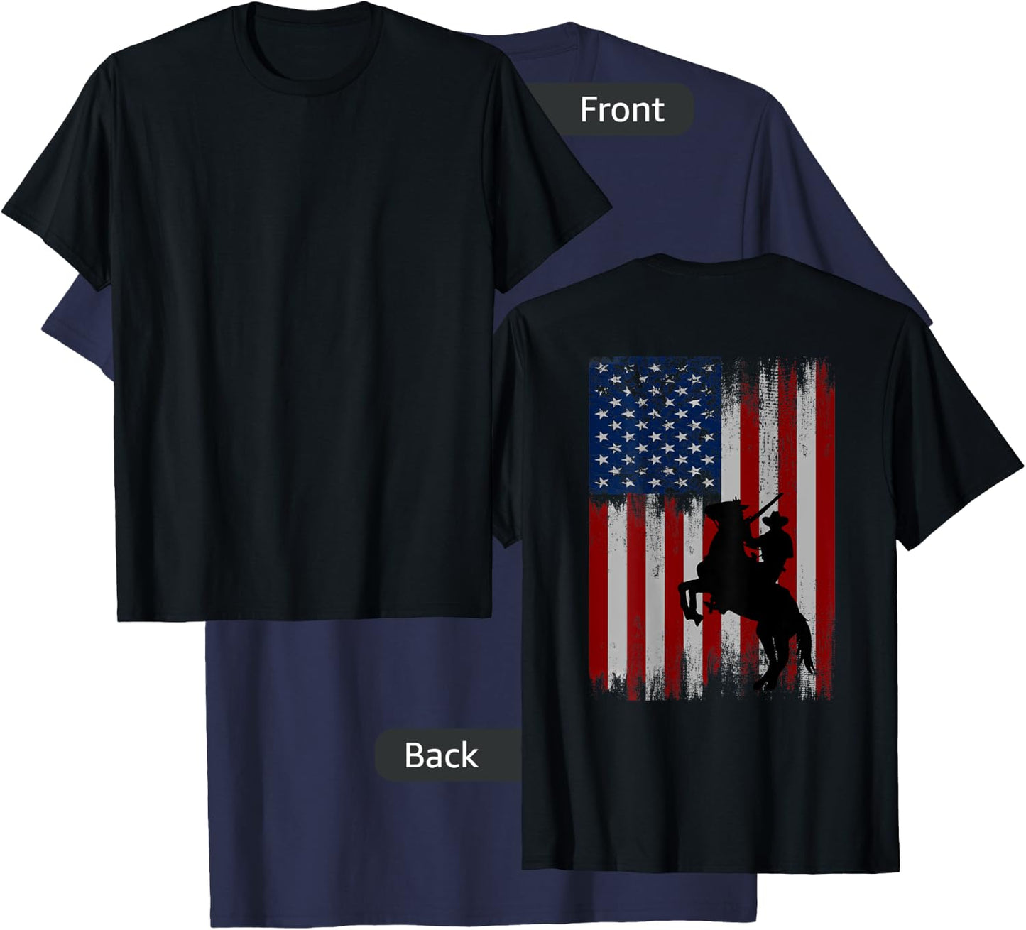 (Print on Back) vintage usa american flag cowboy Rodeo T-Shirt - T-Shirt | Navy