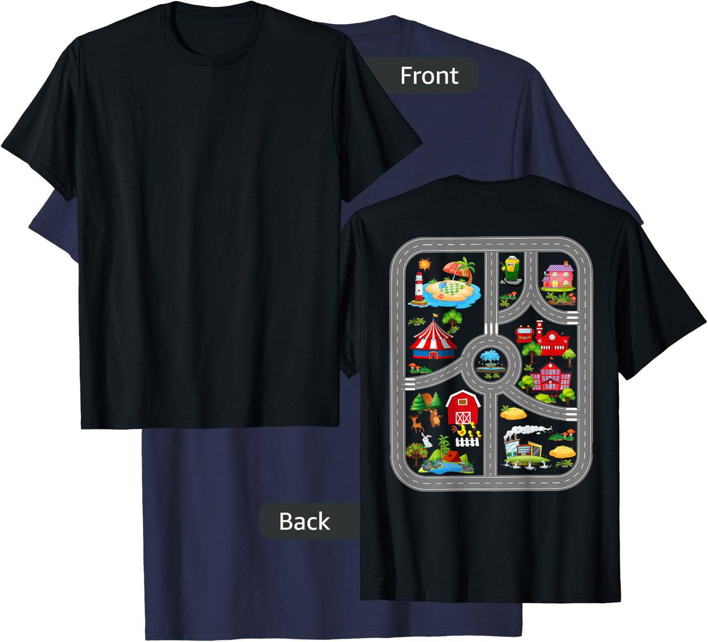 Play Cars On Dad's Back Mat Road Car Race Track T-Shirt - T-Shirt | Navy