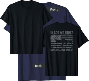 in God We Trust Guns are Just A Backup - Funny Gun - ON Back T-Shirt - T-Shirt | Navy