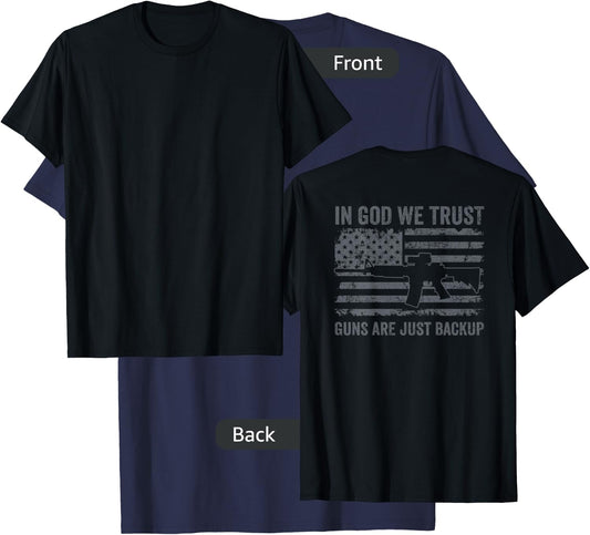 in God We Trust Guns are Just A Backup - Funny Gun - ON Back T-Shirt - T-Shirt | Navy