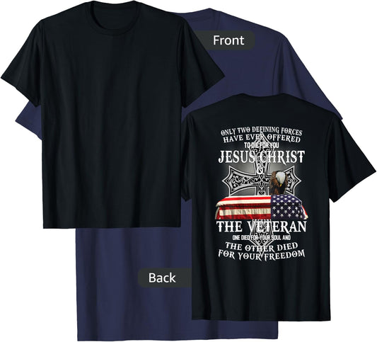 Two Died for You Jesus and American Veteran Memorial T-Shirt - T-Shirt | Navy