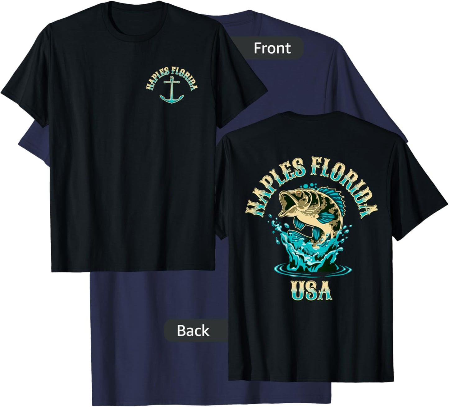 Naples Florida USA Fishing Design T-Shirt - T-Shirt | Navy